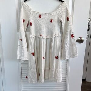 Free People Cream Mini Dress with Red Floral Accents